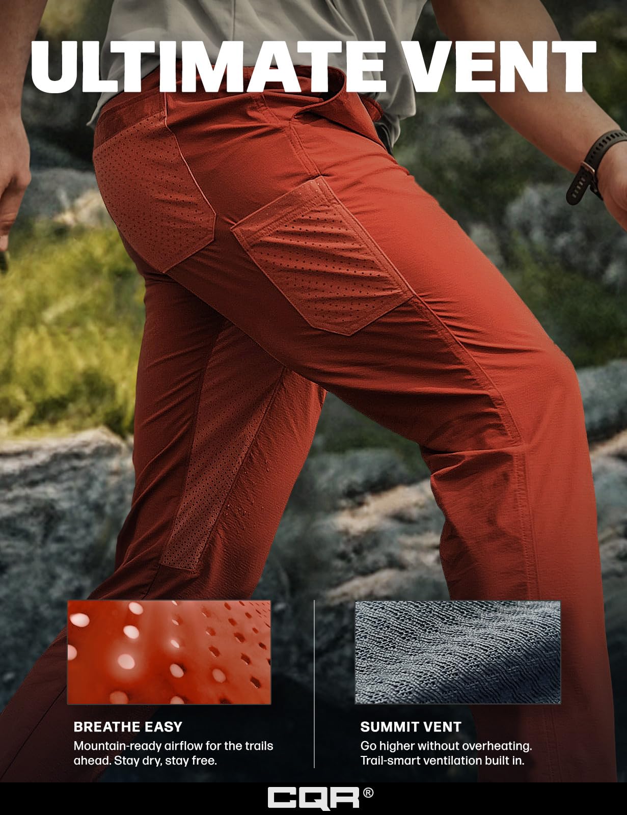 CQR men's lightweight vent hiking pants water-resistant material for outdoor readiness