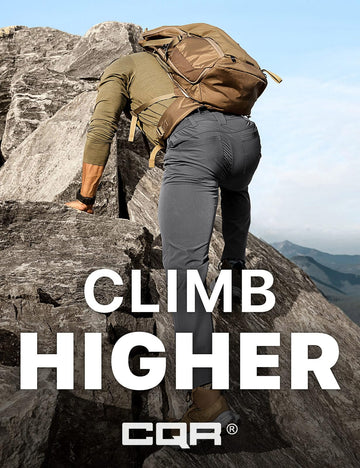 CQR men's quick dry tactical pants 3D fit showcasing mobility and ergonomic design.