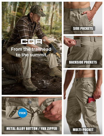 CQR pants in action during climbing, flexible waistband and movement