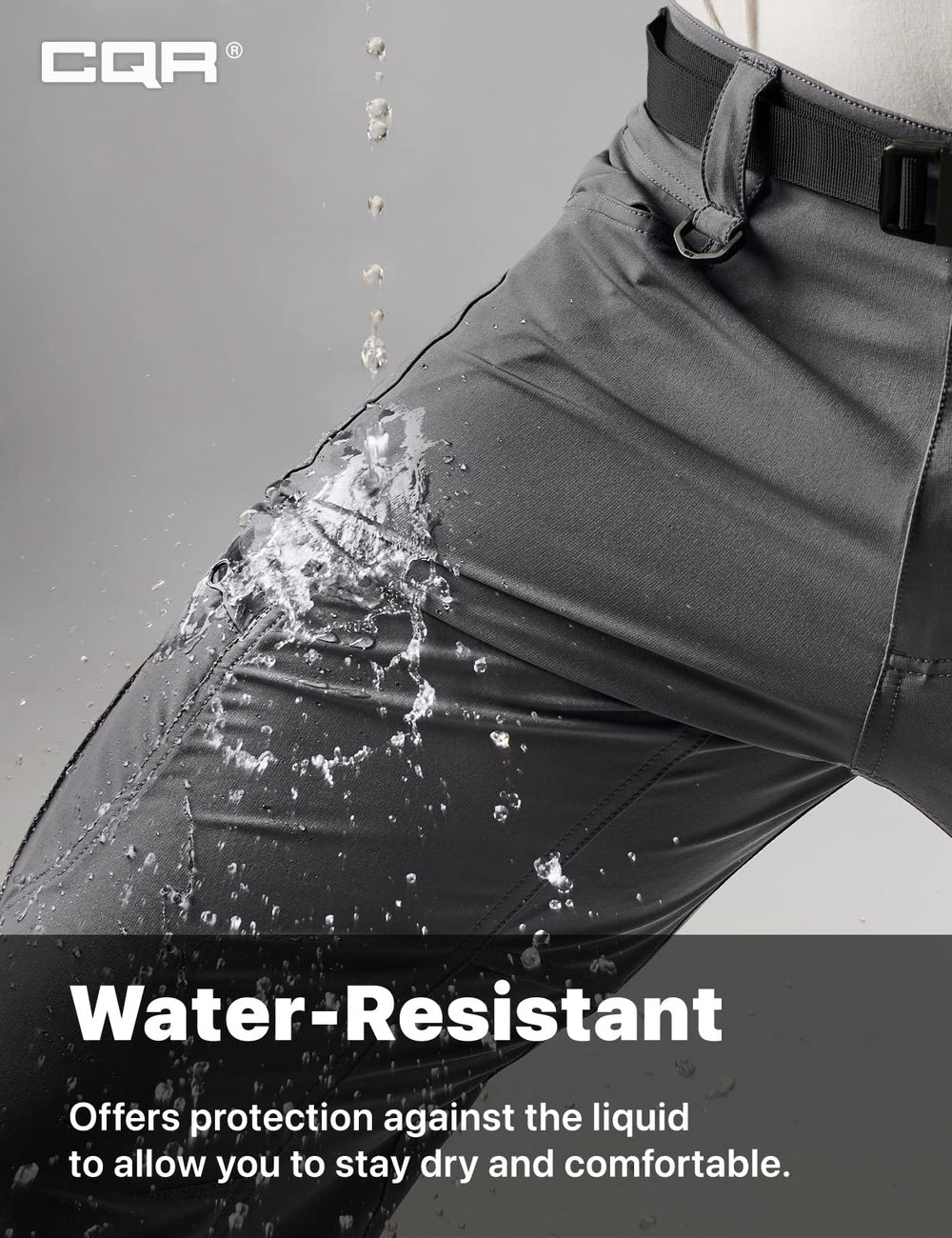 CQR men's quick dry tactical pants jet grey fabric suitable for rugged outdoor wear.