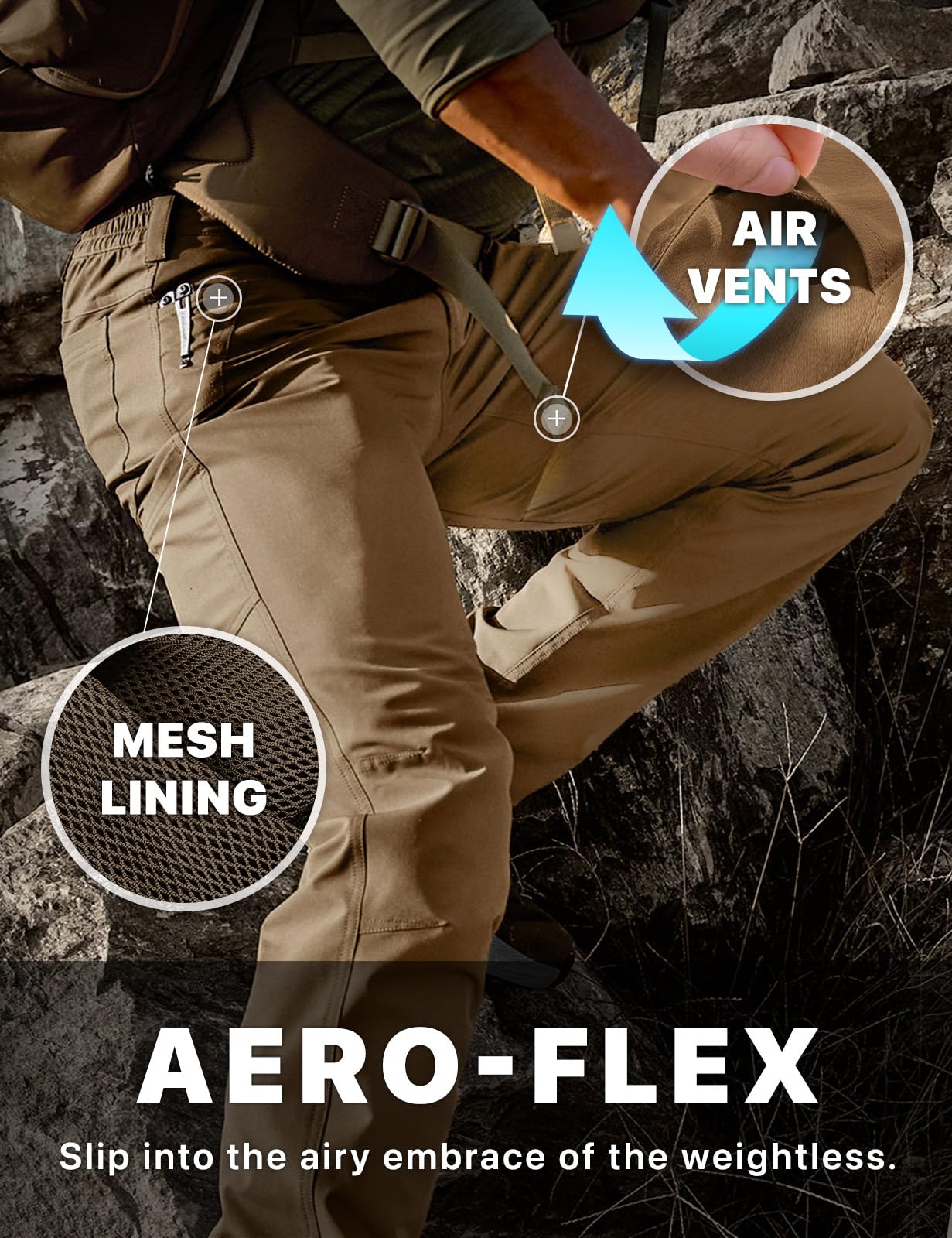 CQR men's quick-dry tactical pants mesh ventilation for breathable airflow