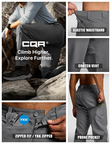 CQR Men's Quick Dry Tactical Pants stretch fabric for flexible movement.