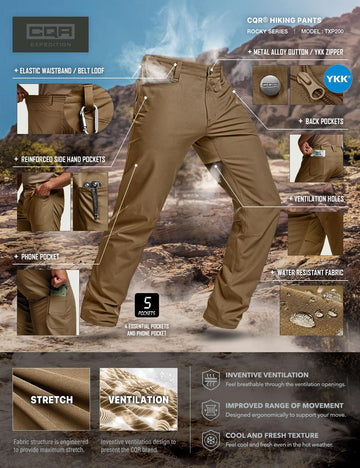 CQR men's quick dry tactical pants in water-resistant finish for damp conditions