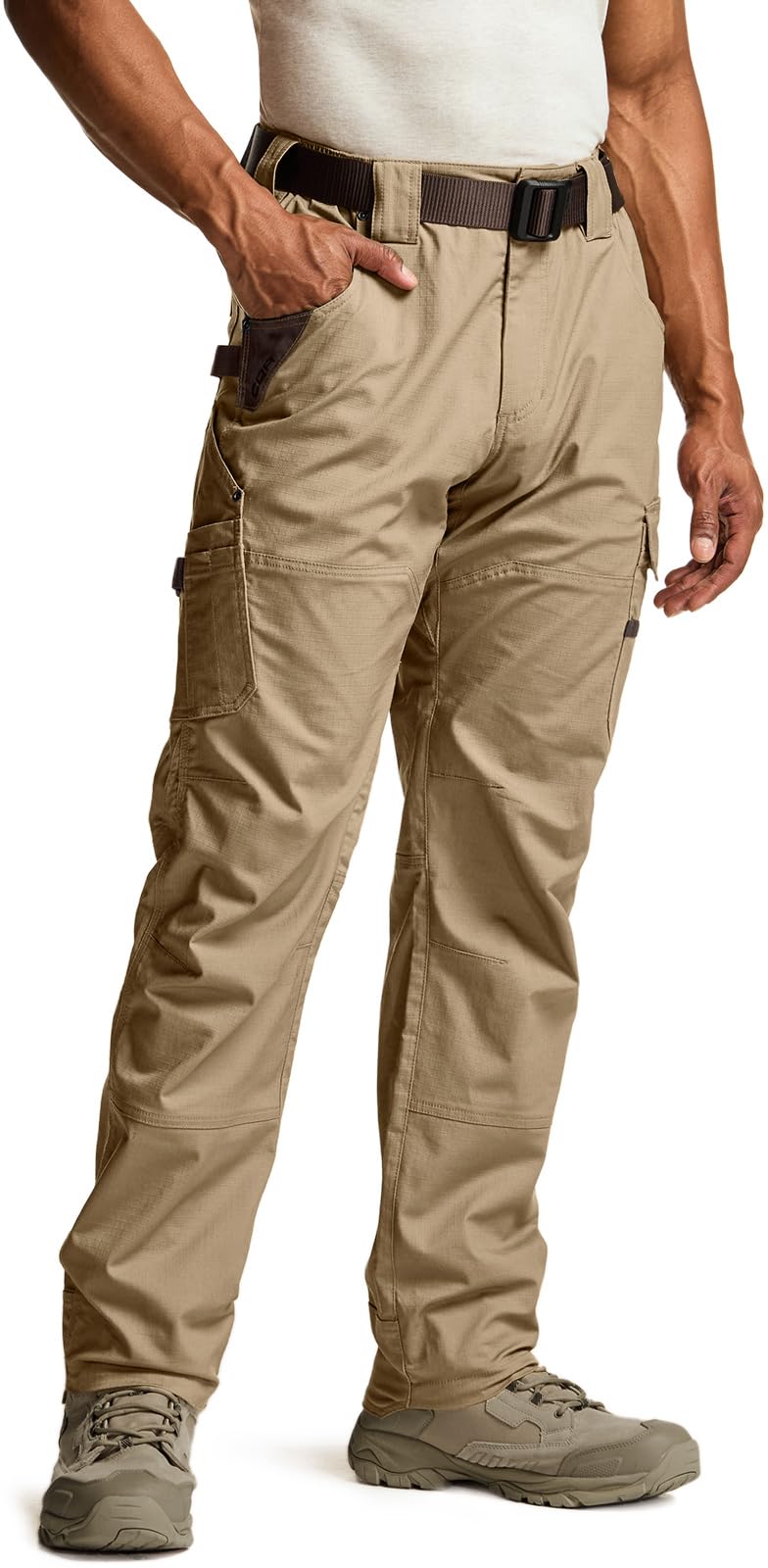 CQR men's quick-dry work pants front view showing lightweight stretch fabric for mobility