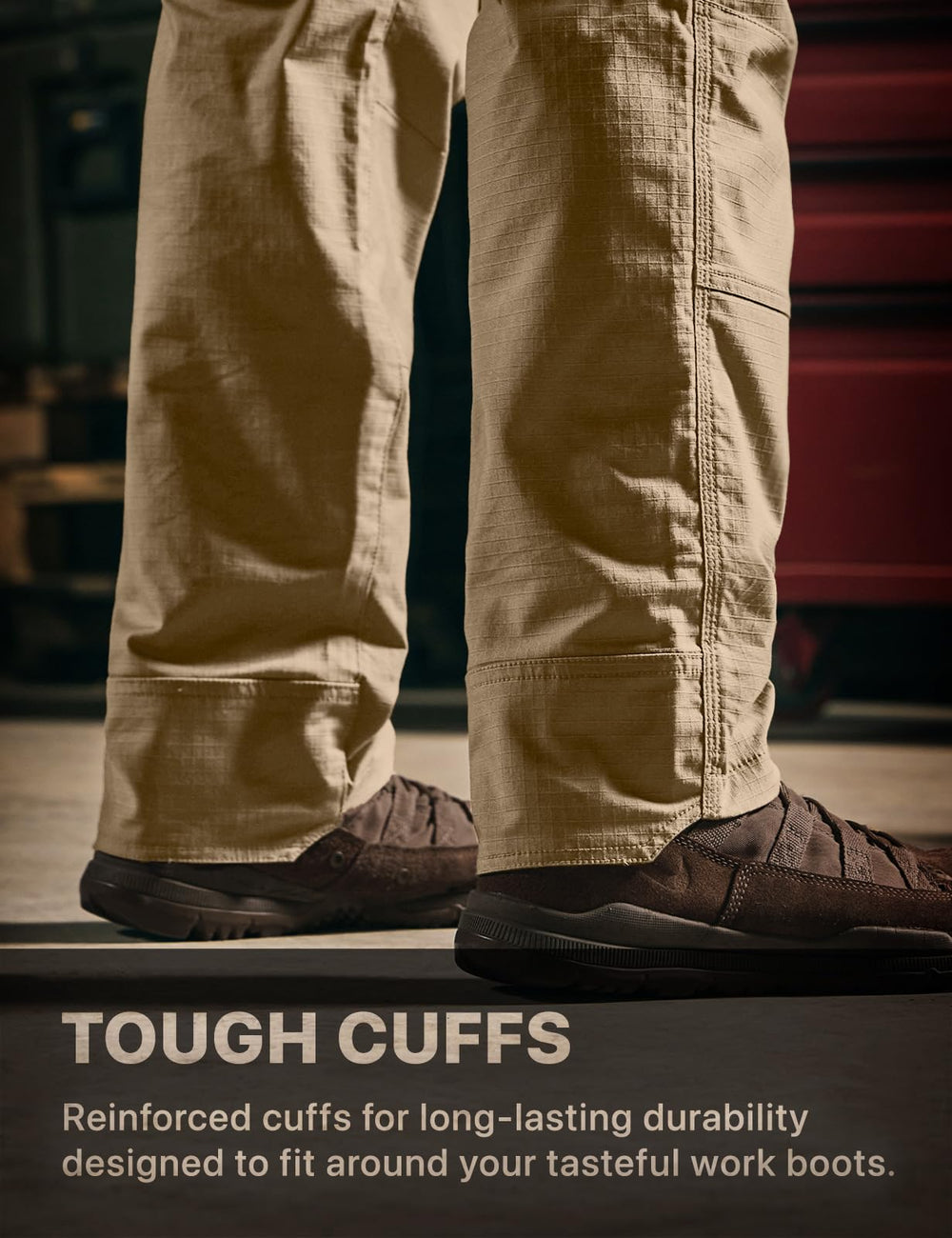 CQR pants material close-up of polyester-cotton blend for durability