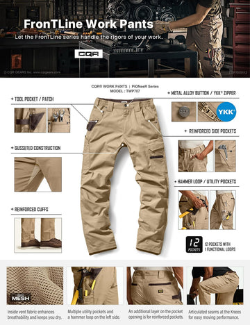 CQR pants stretch-fabric close-up for flex during activities