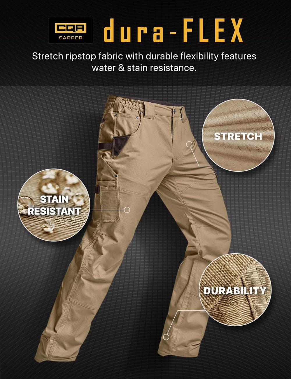 CQR pants water-resistant feature demonstrated in light rain