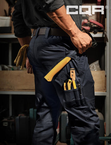 CQR men's quick dry work pants back pocket detail for secure essentials.