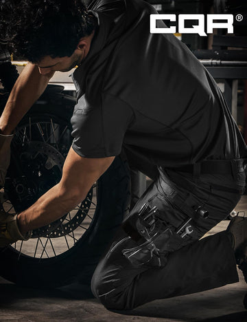 CQR men's quick dry work pants back pocket focuses on convenient stash area.