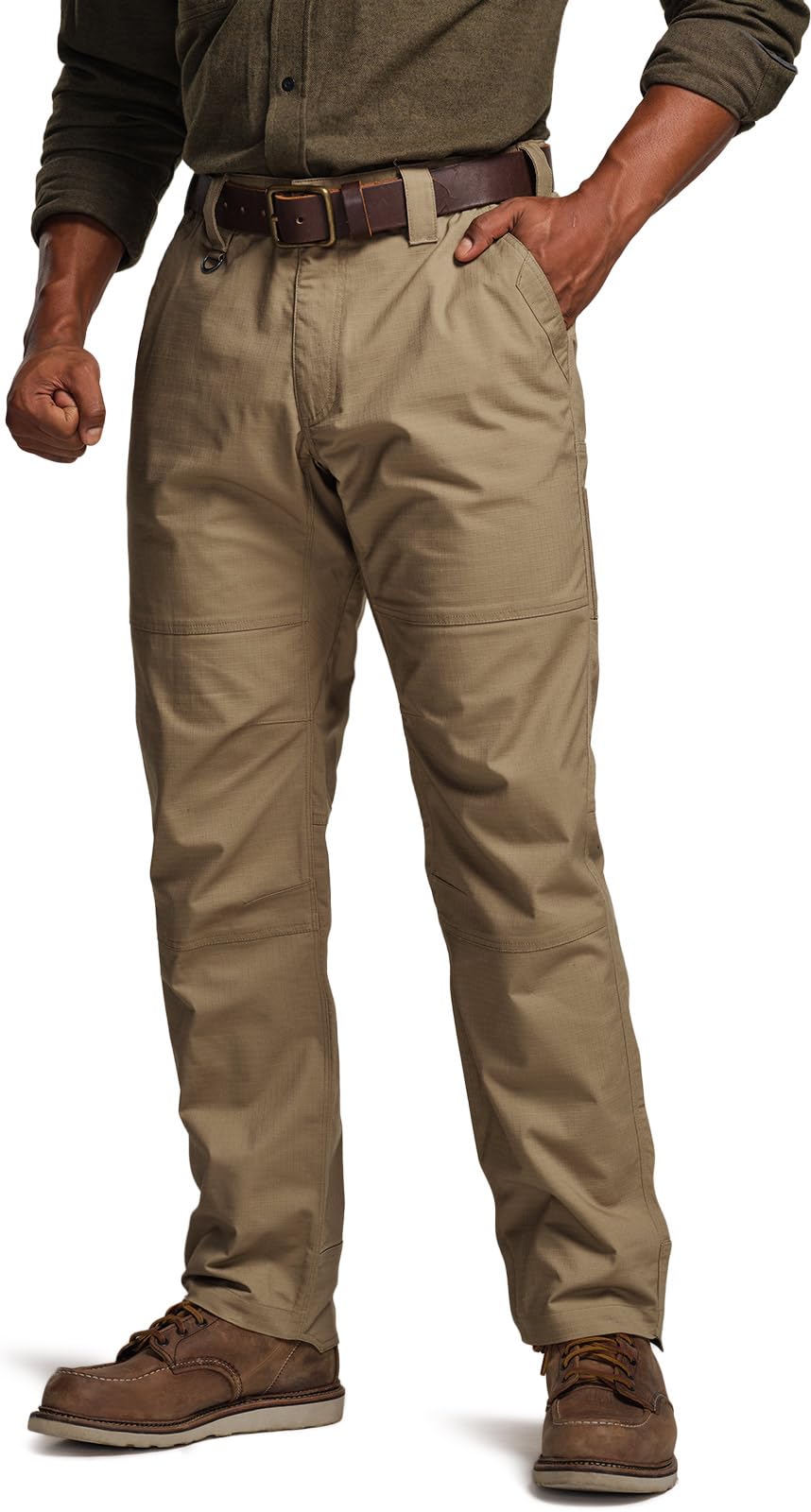 CQR men's quick dry work pants back view highlighting reinforced seats for durability
