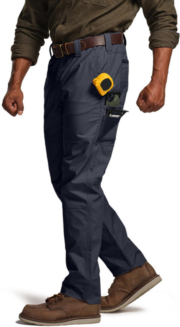 CQR men's quick dry work pants belt-area reinforced loops for durable wear.