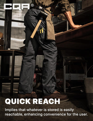 CQR men's quick dry work pants belt loop image emphasizes secure tool-carrying options.