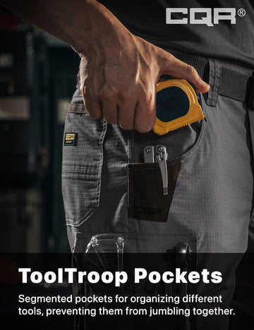 CQR fabric detail highlights rugged weave suited for tough work environments.