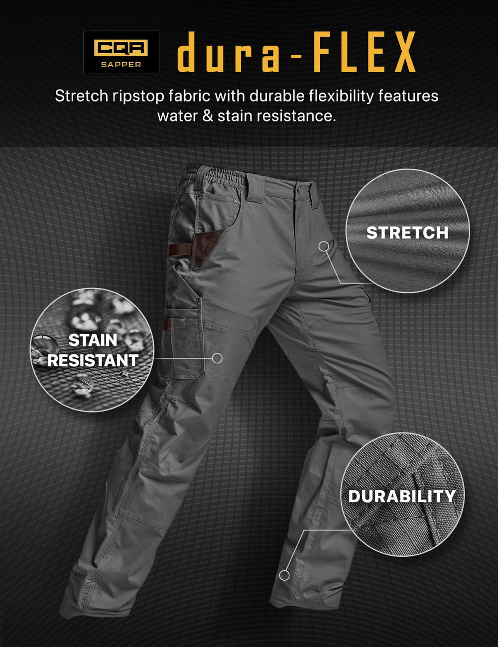 CQR pants charcoal lightweight stretch fabric for comfort