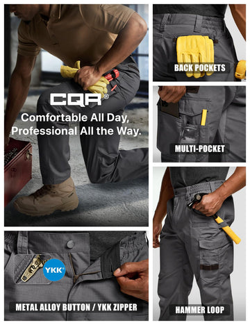 CQR men's quick dry work pants outdoor hiking-ready design.