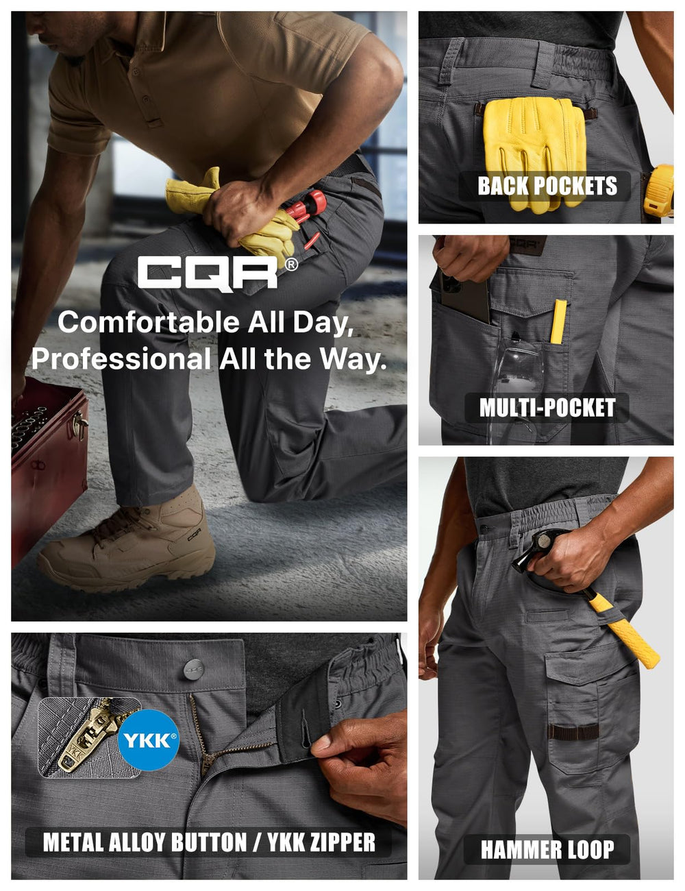 CQR men's quick dry work pants outdoor hiking-ready design.