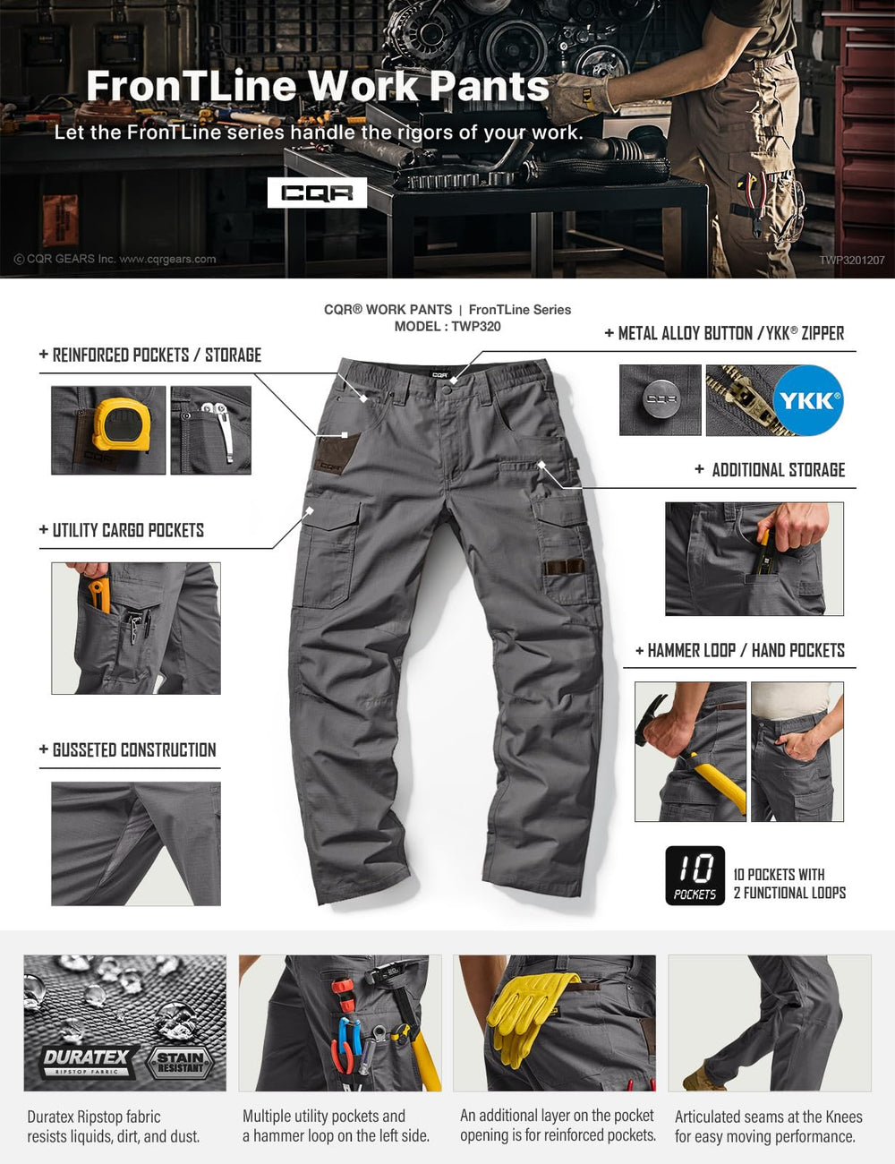 CQR quick-dry material resists sweat and stays comfortable during long shifts.