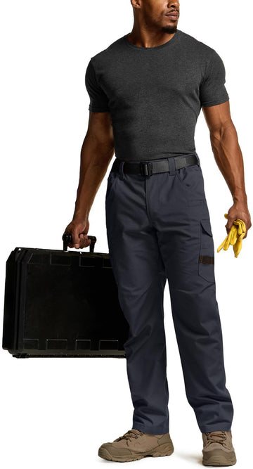 CQR men's quick dry work pants ergonomic 3d pattern in motion for unrestricted movement