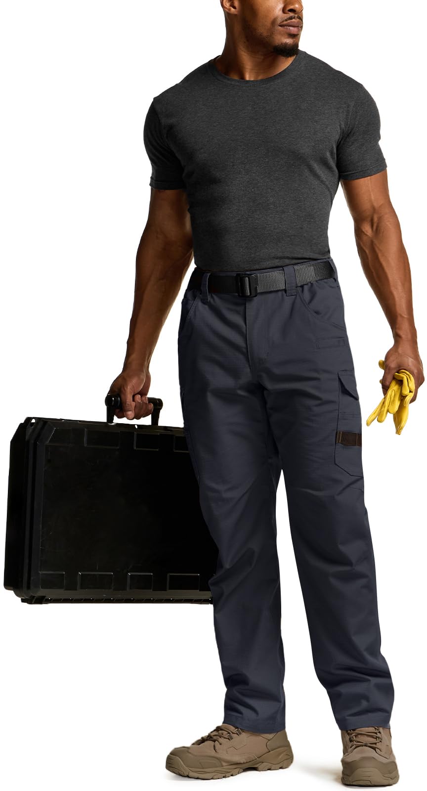 CQR men's quick dry work pants ergonomic 3d pattern in motion for unrestricted movement