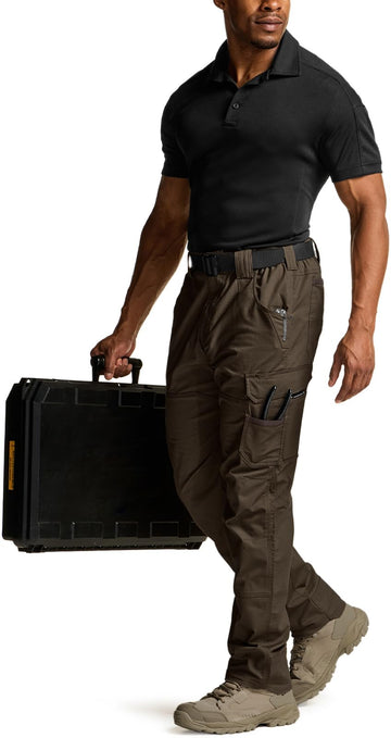 Close-up of CQR quick dry work pants fabric showing durable polyester-cotton blend