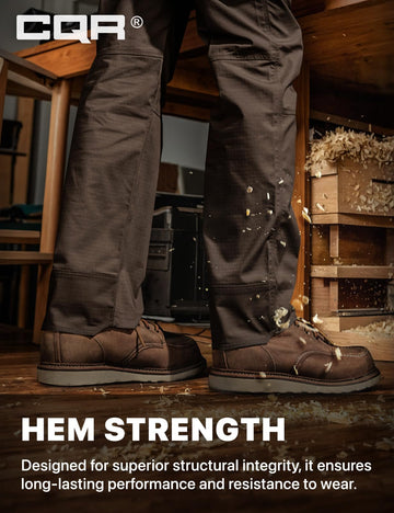 CQR men's quick dry work pants fabric closeup highlights durable polyester-cotton blend