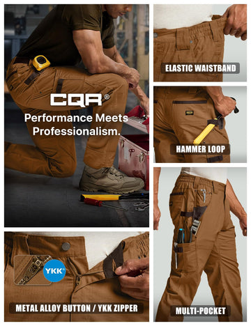 CQR men's quick dry work pants folded for compact packing
