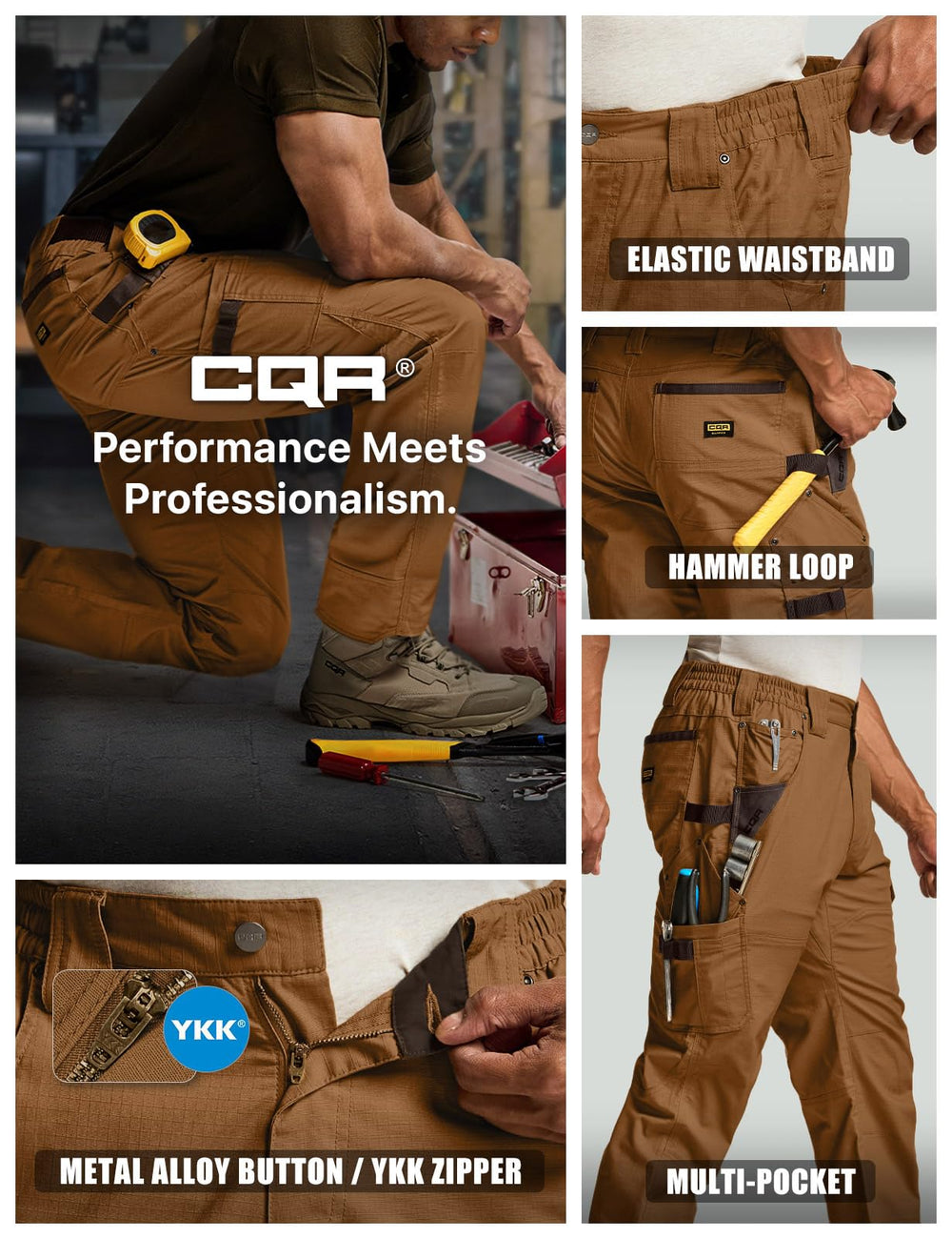 CQR men's quick dry work pants folded for compact packing