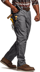 CQR men's quick dry work pants front view in lumber charcoal for all-day comfort.