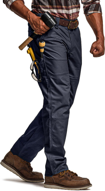 CQR men's quick dry work pants front view highlighting lightweight stretch for mobility.