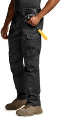 CQR men's quick dry work pants front view highlight rugged outdoor durability.