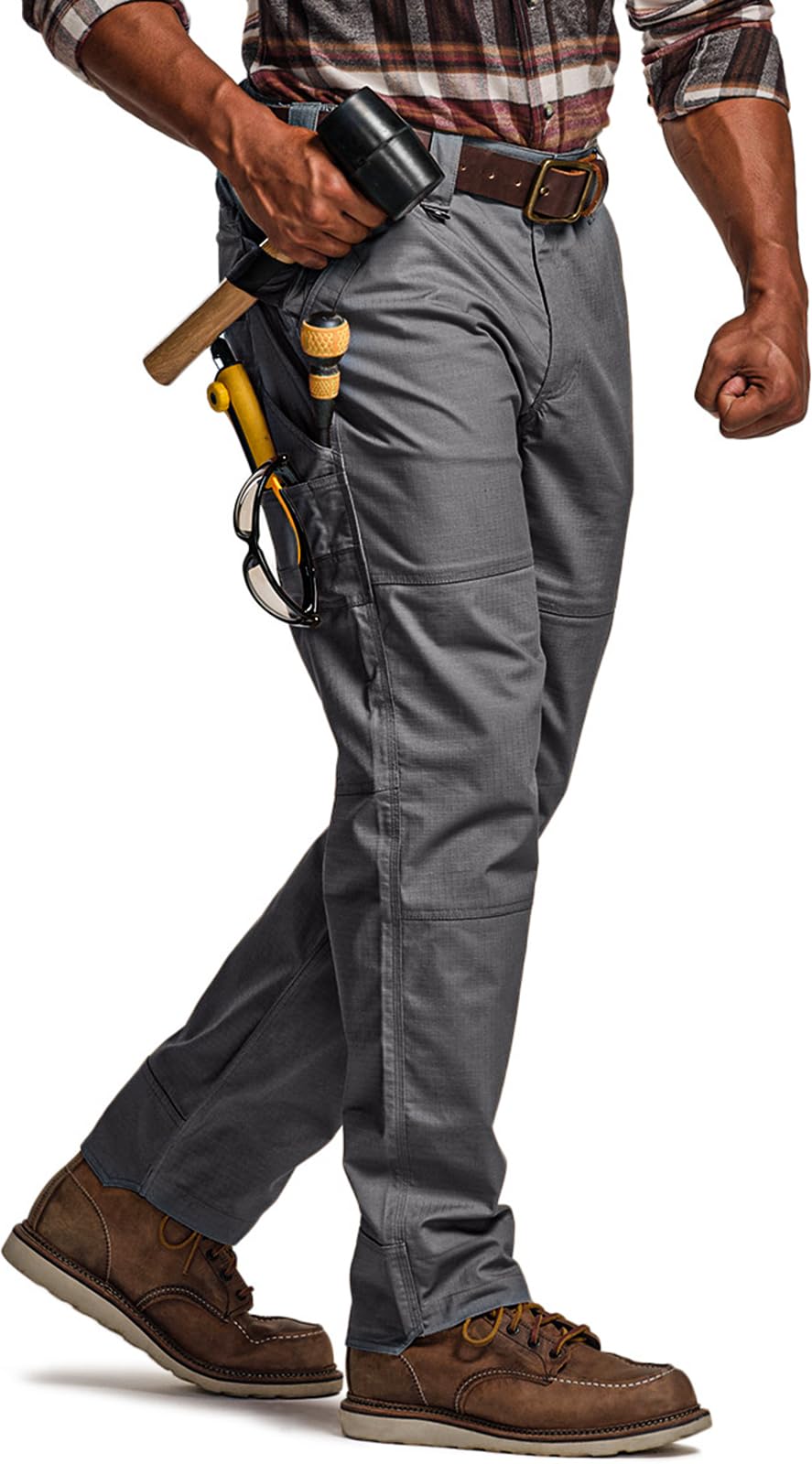 CQR men's quick dry work pants front view with cargo pockets for handy outdoor tools