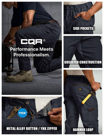CQR Men's Quick Dry Work Pants hiking activity scene shows outdoor performance and comfort.