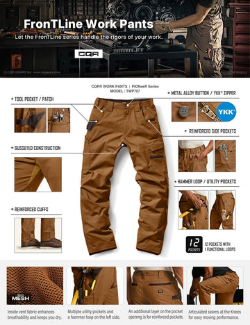 CQR men's quick dry work pants in action during a hike