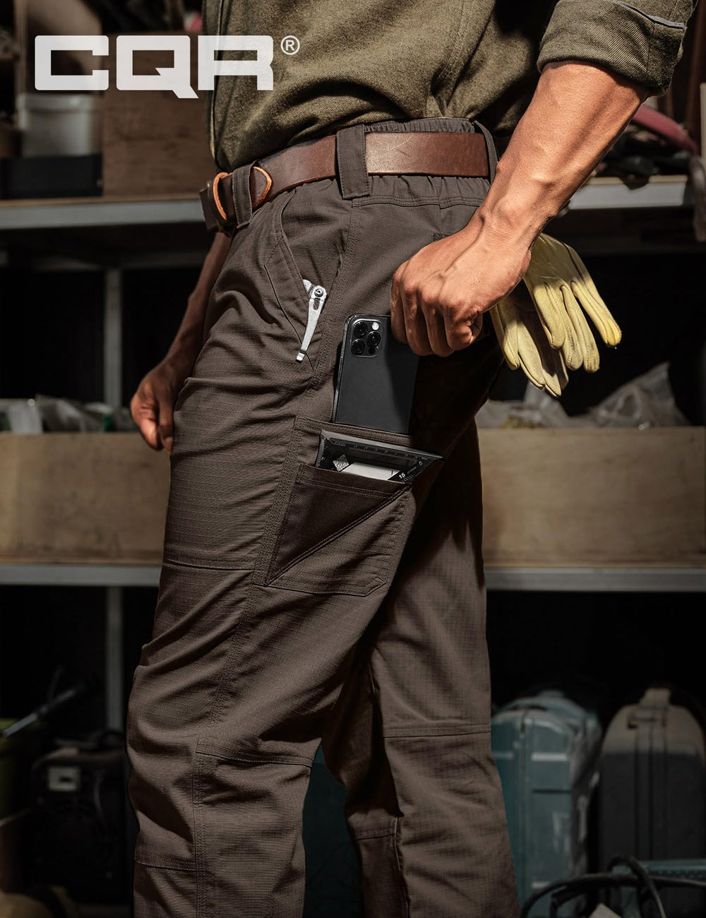 CQR Men's Quick Dry Work Pants left pocket area with tool-ready storage.