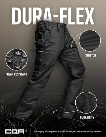 CQR men's quick dry work pants in action suggesting versatile use for hiking and outdoor tasks