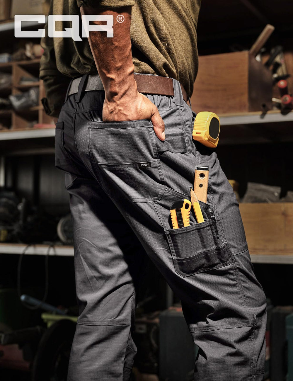 CQR pants back pocket detail demonstrates secure storage