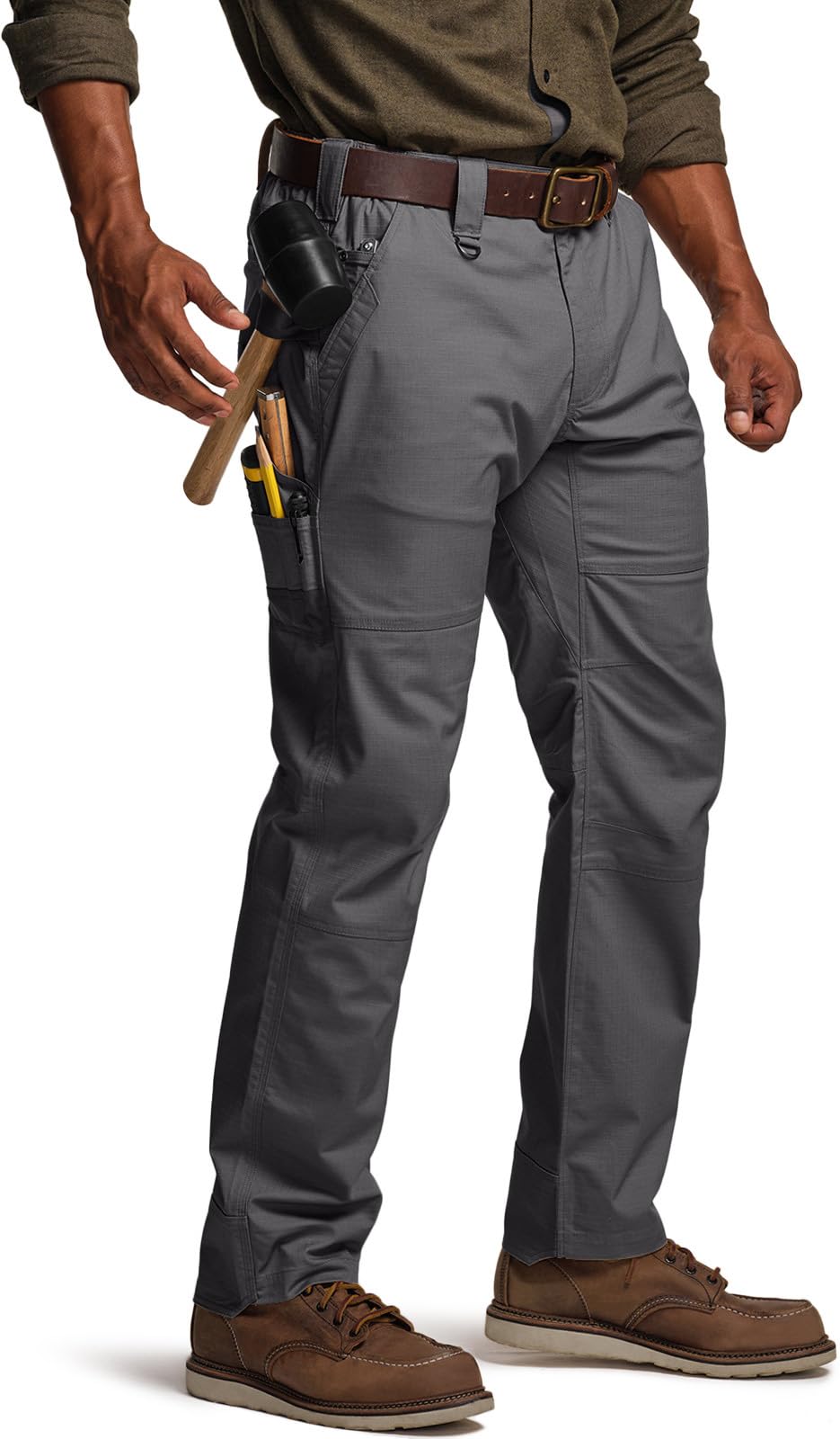 CQR men's quick dry work pants lumber charcoal color suits outdoor environments