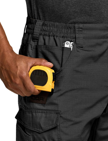 CQR men's quick dry work pants pocket closeup highlights multi-pocket practicality.