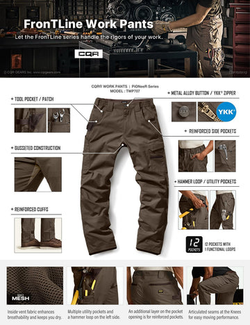 Detailed pockets and zippers on CQR pants for practical storage