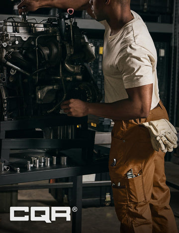 CQR men's quick dry work pants rear view emphasizing secure storage