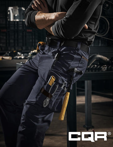 CQR men's quick dry work pants ripstop fabric close-up highlighting durability