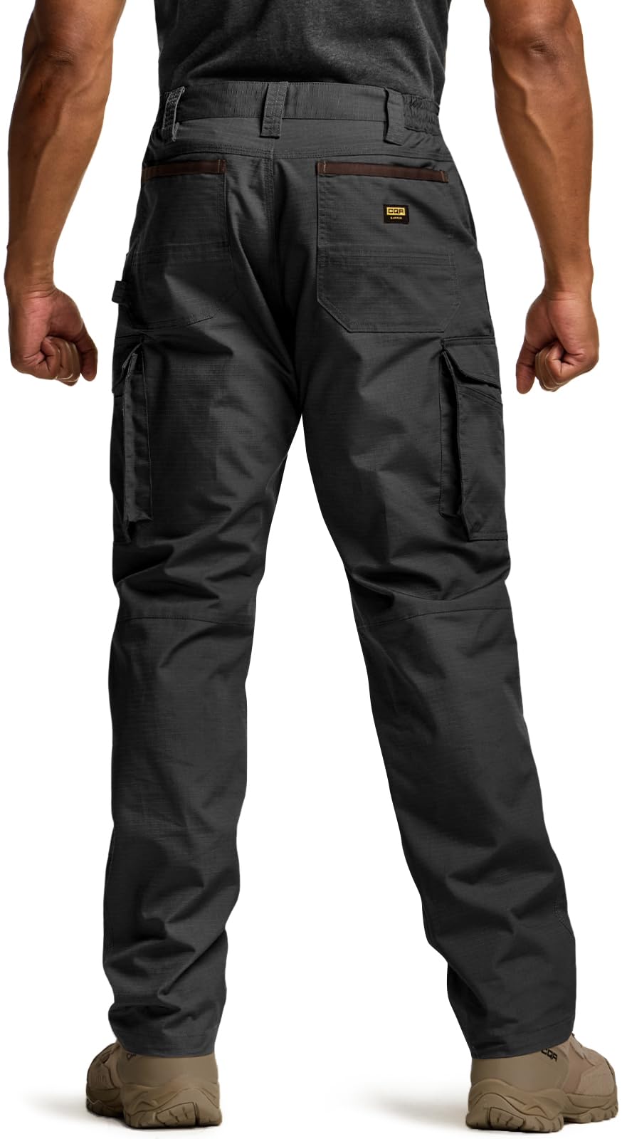 CQR men's quick dry work pants side pocket shows secure gear storage.