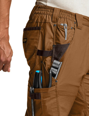 CQR men's quick dry work pants stretch-panel detail for range of motion