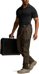 CQR men's quick dry work pants - waistband closeup, belt compatibility.
