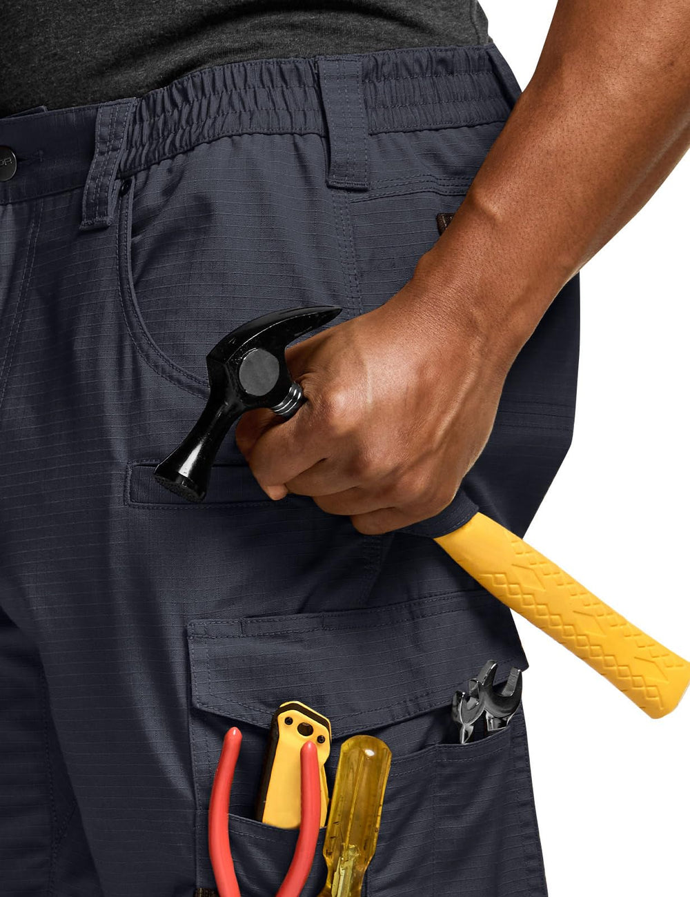 CQR men's quick dry work pants waistband closure detail for secure fit
