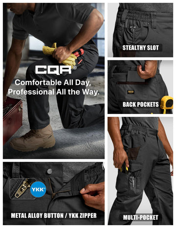 CQR men's quick dry work pants water resistant performance for damp days.