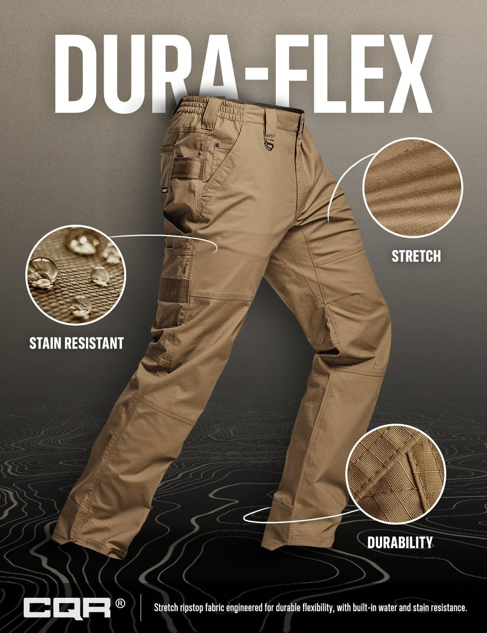 CQR men's quick dry work pants water resistance test scene