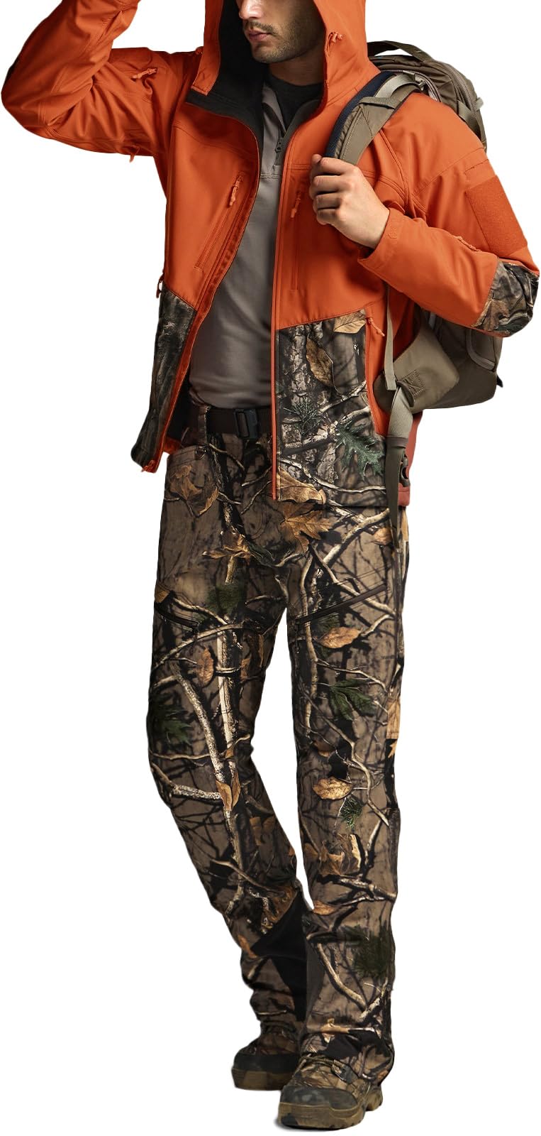 CQR Men's softshell pants knee articulation detail for unrestricted motion