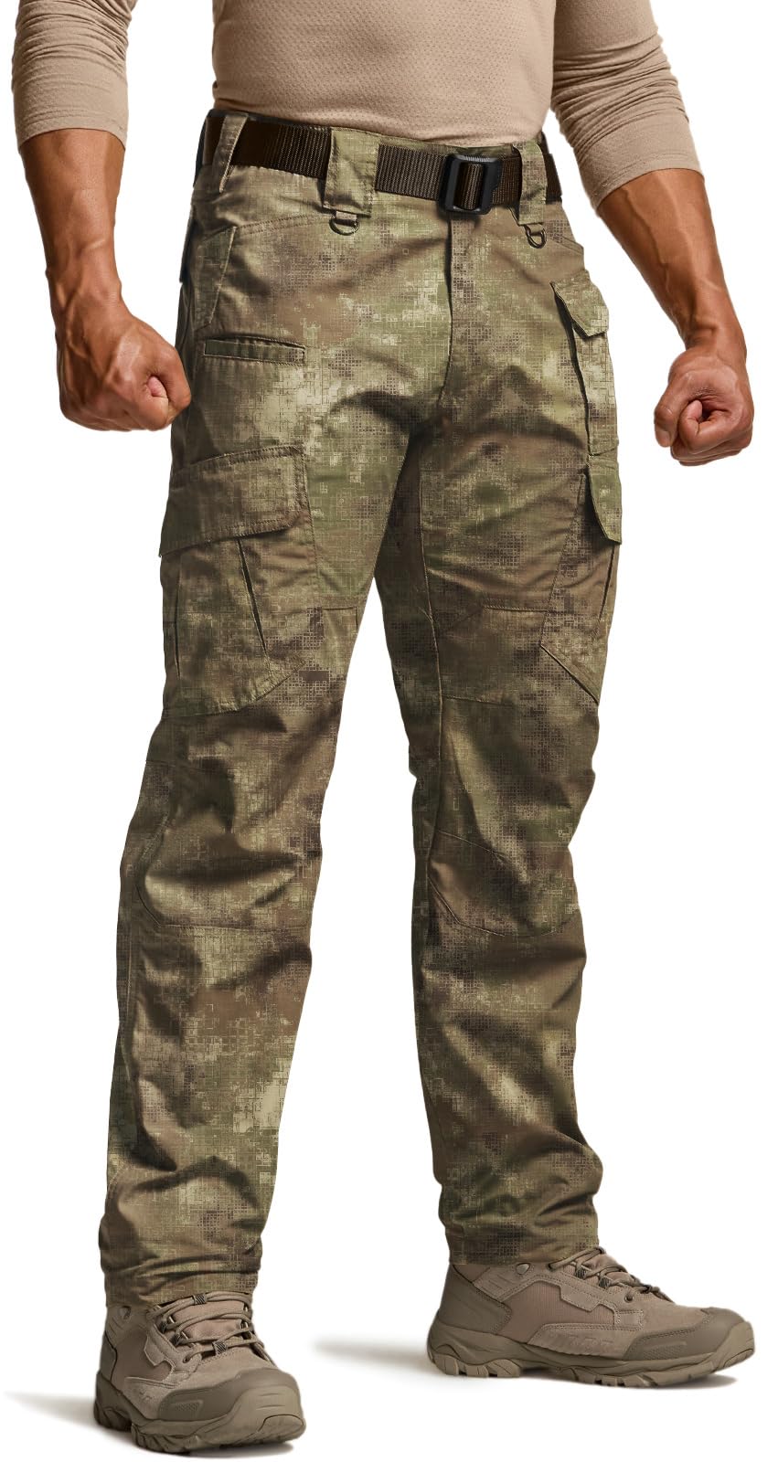 CQR men's tactical pants closeup of duratex ripstop fabric for durability