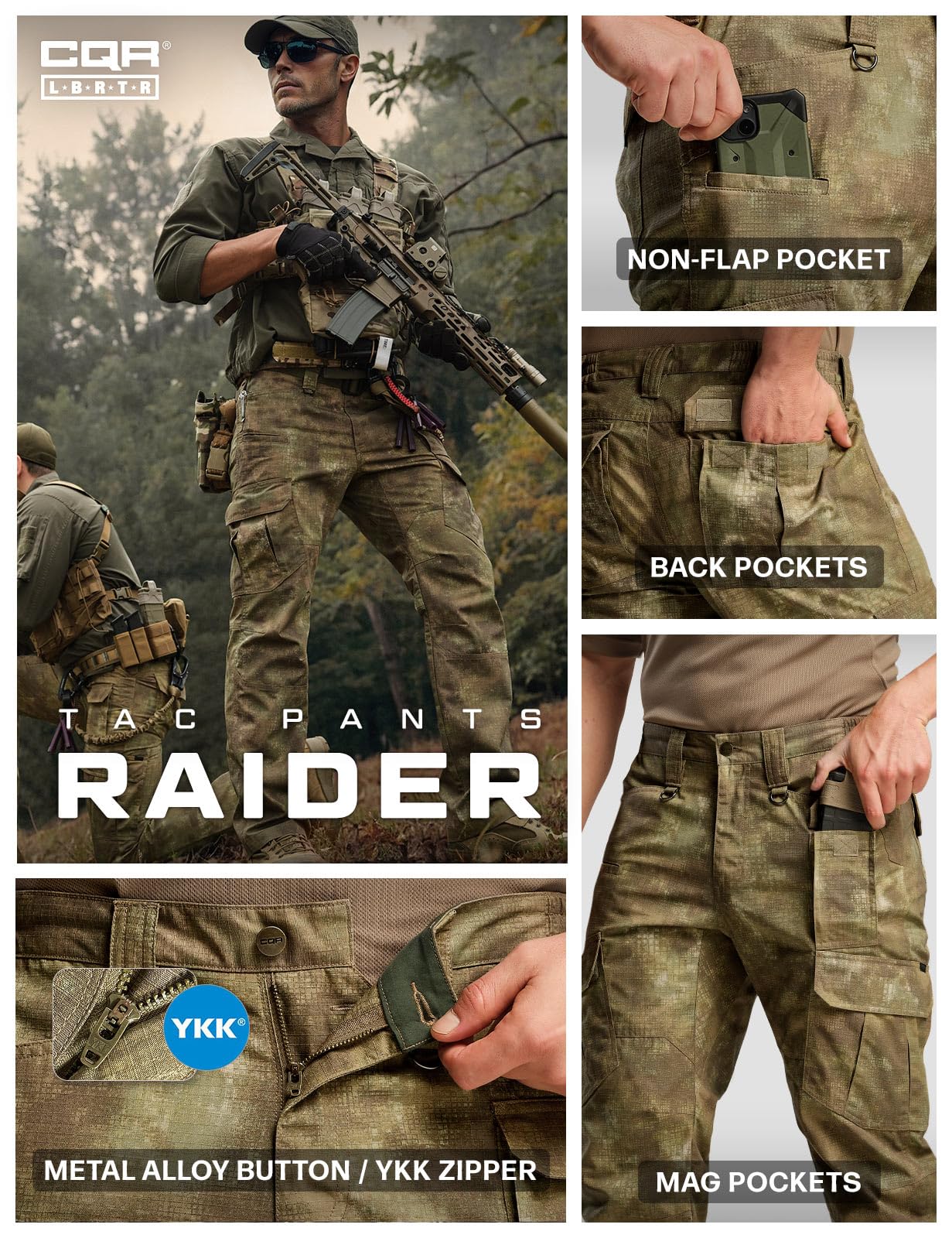 CQR fractal camo print on tactical pants for rugged outdoor look